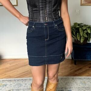 Vintage Y2K Baby Phat Dark Wash Denim Mini Skirt